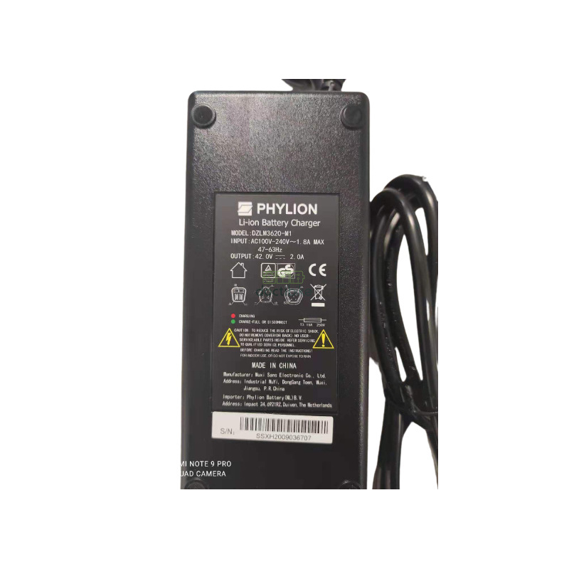 Chargeur PHYLION 36V 1,8A Mâle 3 Broches - Nouvelle generation