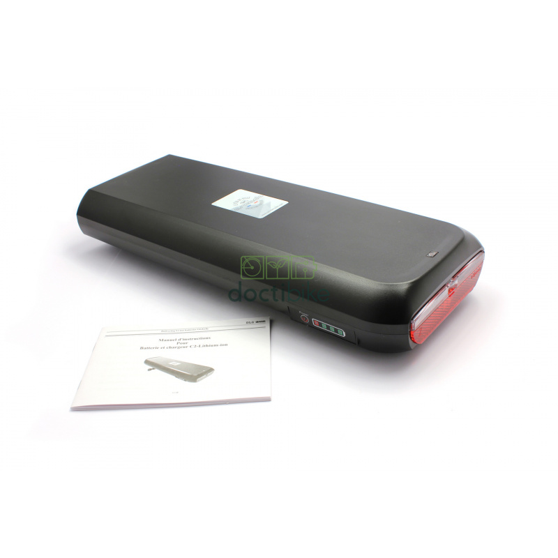 Batterie Arcade Porte Bagage - Pytes - 36V 20Ah Li-Ion- 40 Lg Cells 4P10s - Can - Avec Feu Intégré - Noire