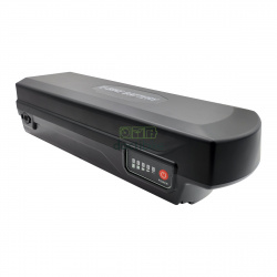 Batterie vélo Giant Energypak 36V 13Ah - Porte-bagages - face côté avec témoin de charge et bouton d'allumage