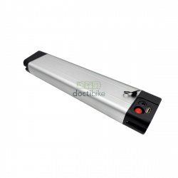 Batterie compatible Fold 36V - face latérale droite avec bouton d'allumage rouge, port USB et connecteur de charge