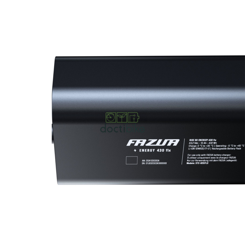 Batterie Fazua 430 Wh - FIX - 36V vue partielle avec étiquette technique