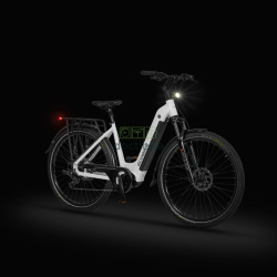 Vélo électrique Ecobike LX 300 Blanc 17" et 19" - vue latérale droite avec phares allumés