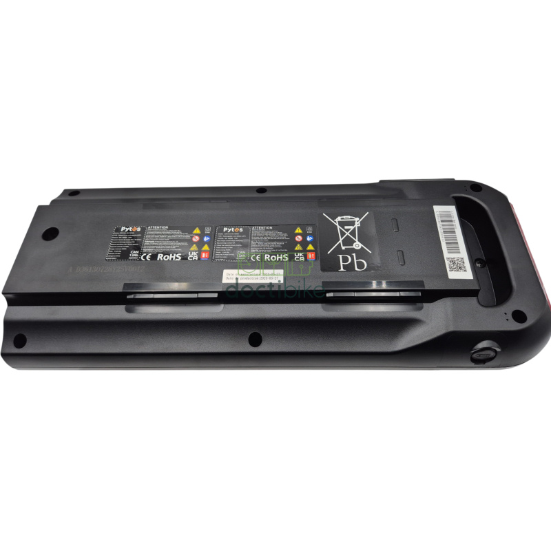 Batterie vélo Arcade Brooklyn 36V 8.8Ah, 9.6Ah et 13Ah - Porte-bagages - vue dessous avec étiquette technique