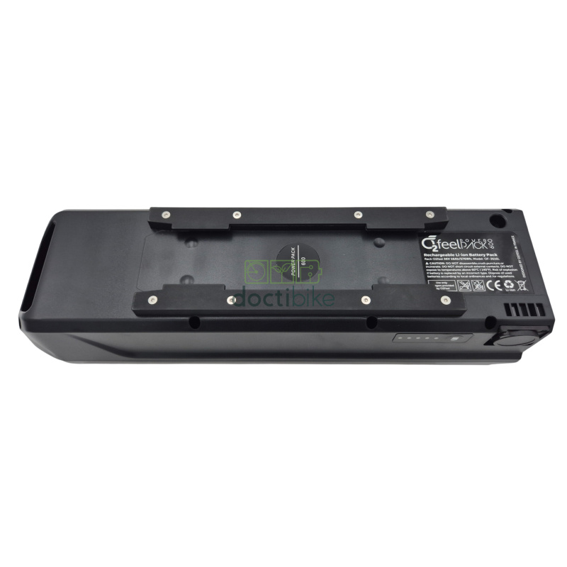 Batteria per bicicletta O2feel da 600 Wh con supporto da portapacchi per motorizzazione sulla ruota e OES - 36 V 16 Ah