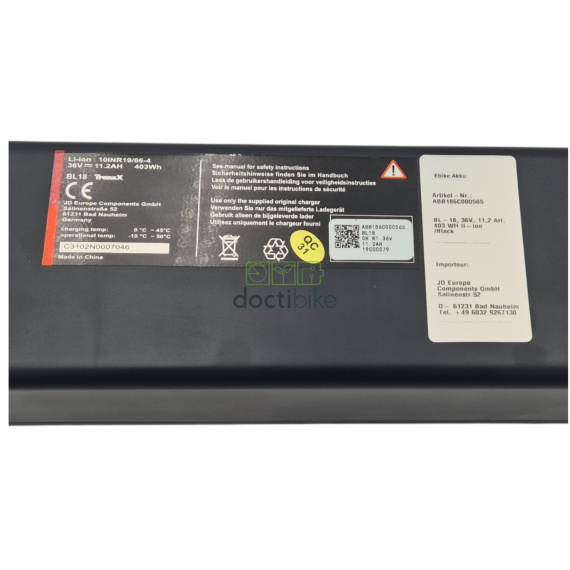 Batería TranzX BL18 de 36 V y 11,2 Ah (400 Wh) - Doctibike