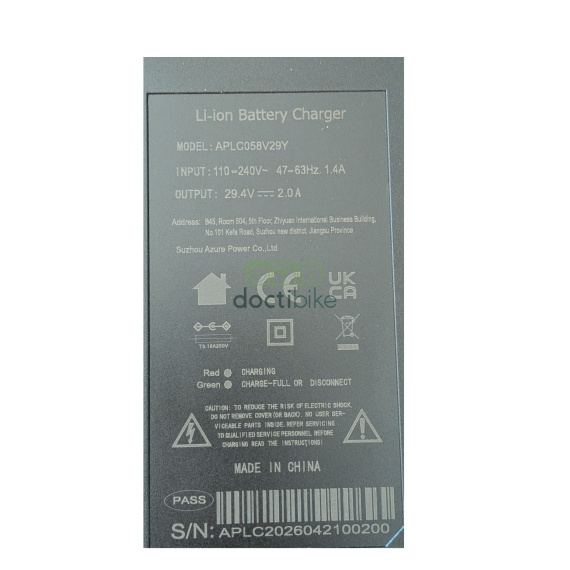 Étiquette technique Chargeur batterie Btwin -24V 2Ah - XLR mâle 3 broches