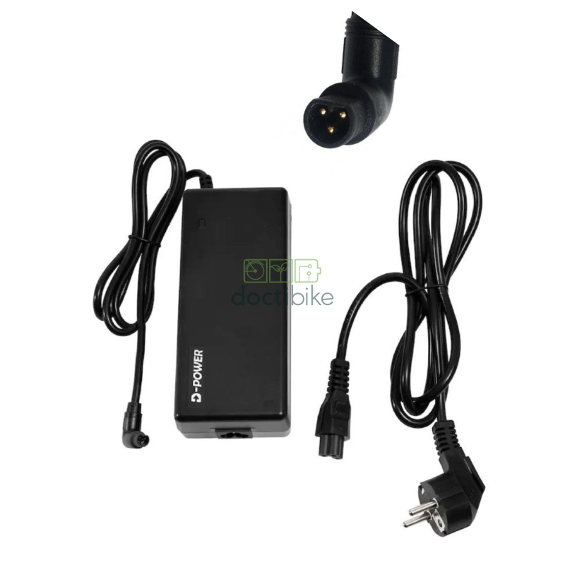 Chargeur 3 broches Eovolt 36V 2Ah avec vue embout de charge