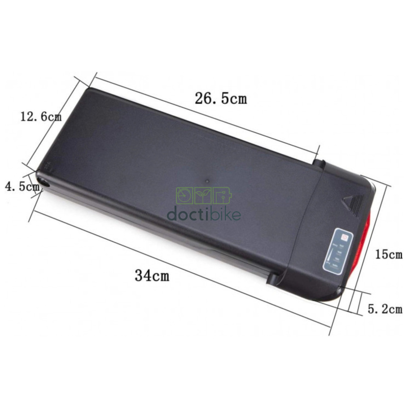 Batterie de vélo Doctibike 36 V 10,4 Ah (374 Wh) - avec vue dimensions