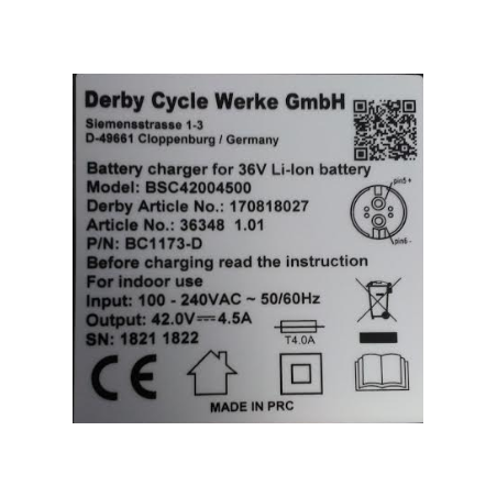 Chargeur DERBY 36V 4,5A