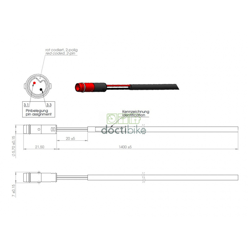 Câble Brose S Mag pour feu arrière 1400 mm