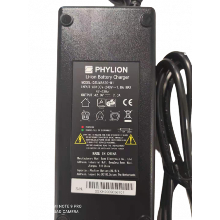 Chargeur PHYLION 36V 1,8A Mâle 3 Broches - Nouvelle generation