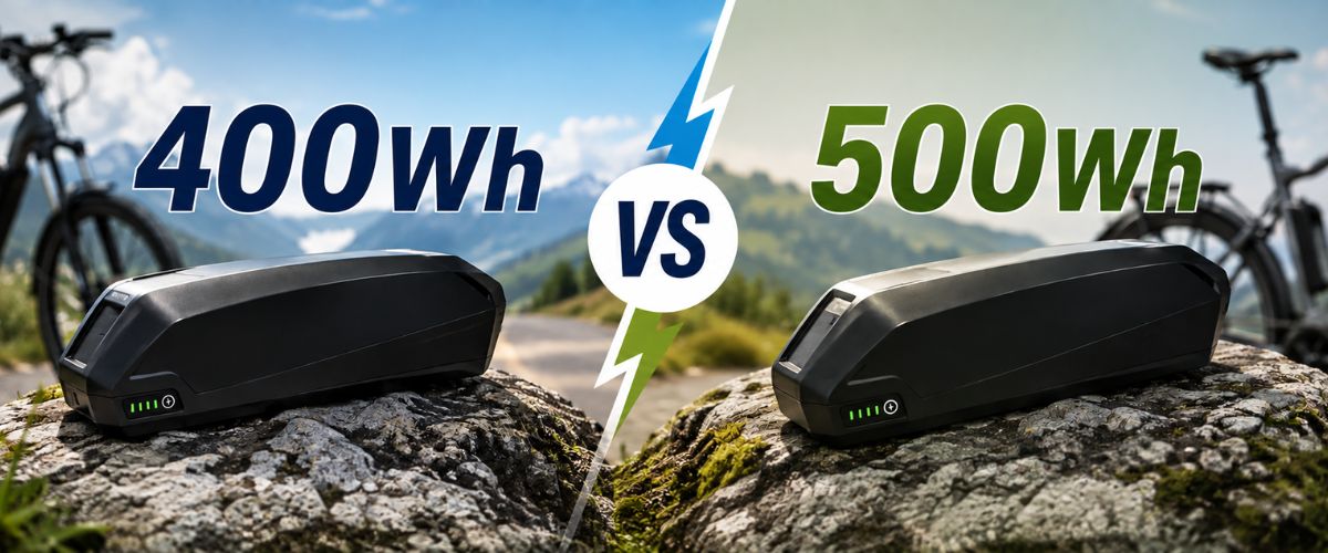 Image montrant un comparatif entre deux batteries de vélo électrique de 400 et 500Wh