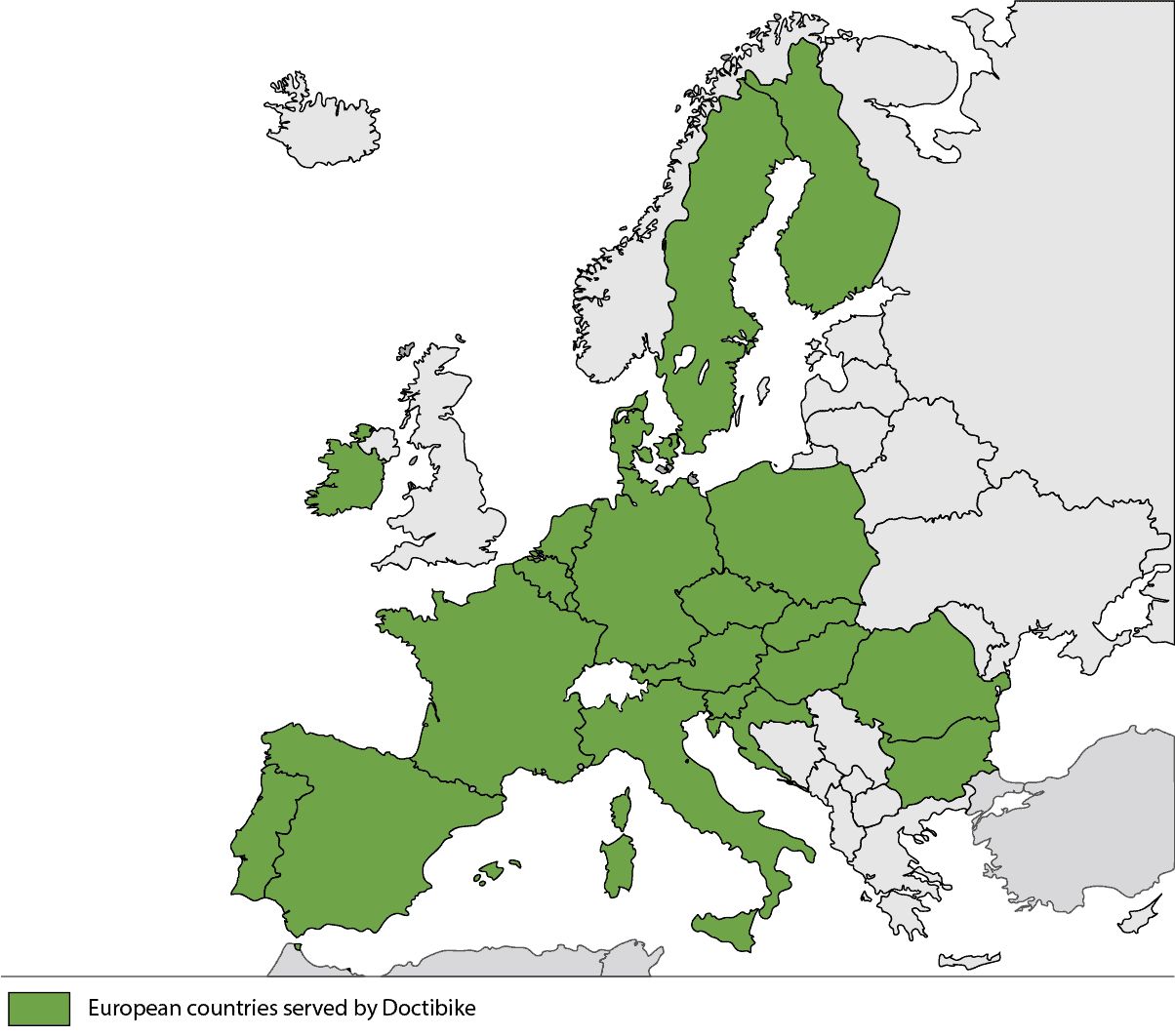 Carte des pays desservis par Doctibike